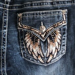 Miss Me Skinny Size 32 Jeans Feather Design Pocket